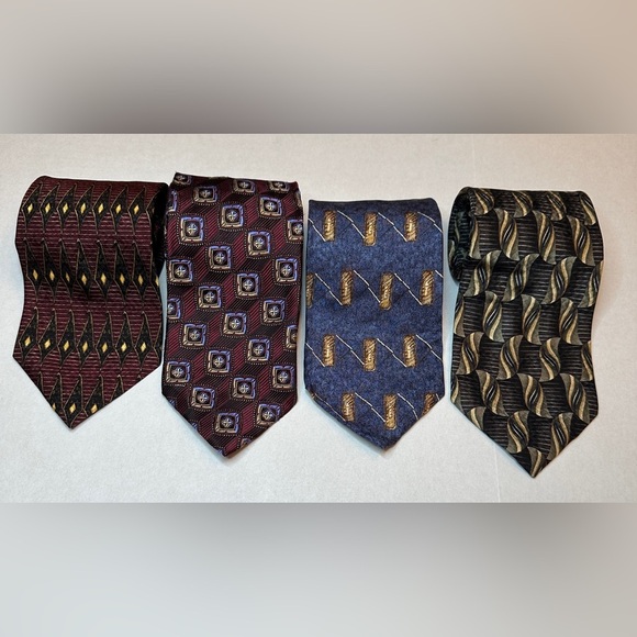 Lot of 4 JZ Richards Xtra Long 100% Silk Men’s Neckties Maroon Blue Tan Black - Picture 2 of 12